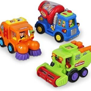 CifToys Push and Go Friction Powered Car Toys for Boys - Construction Vehicles Toys for Boys and Toddlers (Street Sweeper Truck, Cement Mixer Truck, Harvester Toy Truck)