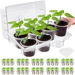 10 Pack Seed Starter Tray Seed Starter Kit Seedling Starter Trays with 4 Inch Nursery Pots and Humidity Dome (60 Cells) Mini Greenhouse Plant Germination Trays with Labels for Garden (Clear)
