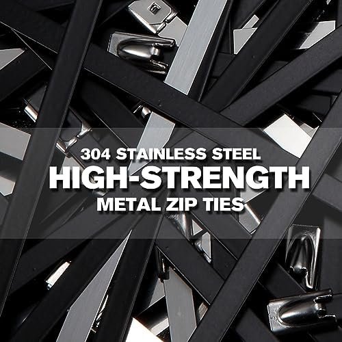 Black Metal Zip Ties Bulk, 500pcs 304 Stainless Steel Zip Ties, 11.8 Inch Heavy Duty Self-locking Cable Ties, Perfect for Farms, Machinery, Pipes, Vehicles, Roofs, Cables and Etc - Image 2
