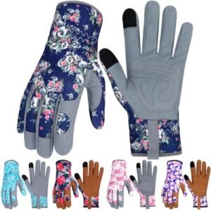 Leather Gardening Gloves for Women Thorn Proof Garden Gloves Touch Screen Working Gloves Gifts,L