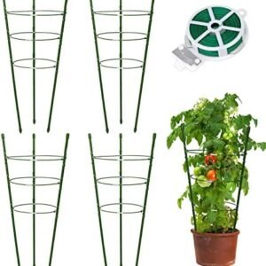 Plant Support Tomato Cages for Garden,4 Pack 18 inch Tomato Stakes Plant Stakes for Climbing Plants Adjustable Plant Trellis for Peony Support(4 Pack with 20M Garden Twist Tie)