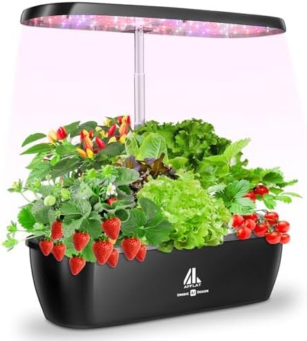 Hydroponics Growing System,12 Pods Indoor Garden Plant Germination Kit with Smart AI LED Grow Light,Auto Timer with Silent Powerful Pump,Adjustable Height for Home Office,No WIFI Function and APP