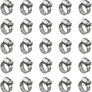 25 Pack Stainless Steel Hose Clamps, 1/2 inch to 3/4 inch Worm Gear Metal Hose Clamps for Pipe, Dryer Repair, Tubing and Fuel Line