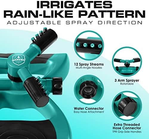 Joeys Sprinkler for Yard, Rotating Garden Sprinkler for Large Area Coverage, Lawn and Yard Sprinklers (Green) - Image 4