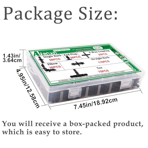 340PCS 1/4" Drip Irrigation Kit Barbed Connectors, Straight Barb, Tee, Single Barb, End Plug, Elbow, 4 Way Coupling Irrigation Fittings for Garden Lawn Flower Pot Q-K1-042-BOX - Image 7