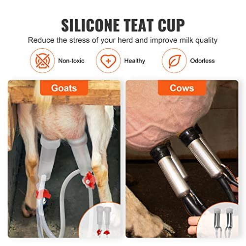 Goat Milking Machine, 6 L 304 Stainless Steel Bucket, Electric Automatic Pulsation Vacuum Milker, Portable Milker with Food-Grade Silicone Cups and Tubes, Adjustable Suction for Cows and Sheep - Image 5