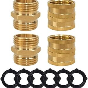 Hourleey Garden Hose Adapter, 3/4 Inch Solid Brass Hose Connectors Adapters (2 Sets)