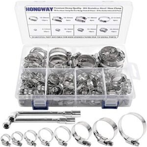 HongWay 78 Pack Hose Clamp Assortment Kit, Adjustable Range 1/4-2in(6-51mm), 304 Stainless Steel Hose Clamps with 2pcs Socket Wrench, for Plumbing, Automotive and Mechanical Application