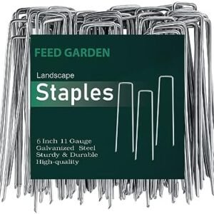 FEED GARDEN 6 Inch 50 Pack Hot-dip Galvanized Landscape Staples Plant Cover Stakes 11 Gauge Tent Stakes Garden Stakes Landscaping Fabric SOD Pins Yard Stakes for Decoration Weed Barrier Fabric