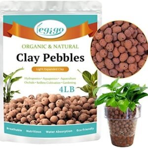 Legigo 4 LBS Organic Expanded Clay Pebbles, 4mm-16mm Light Clay Leca Balls for Plants, Natural Hydroton Clay Pebbles for Hydroponic & Aquaponics Growing, Orchid Potting Mix, Dutch Buckets, Drainage