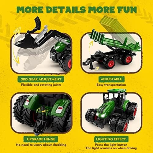 Remote Control Tractor Toy, Kids RC Tractor Set & Truck and Trailer Front Loader - Metal Car Head/8 Wheel/Light, Toddlers Farm Vehicle Toys for 3 4 5 6 7 8 9 Year Old Boys Girls Birthday Gift - Image 5