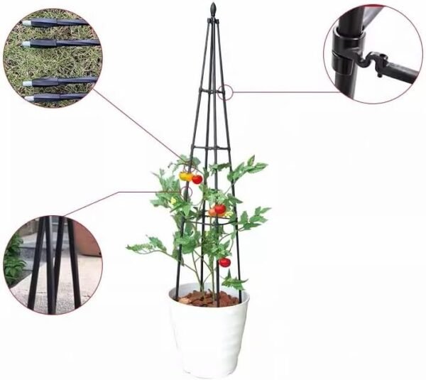 Garden Trellis for Climbing Plants Outdoor, 64" Tall Plant Trellis with 4-Tier Adjustable Stake Arms - Outdoor Indoor Potted Plant Support for Vine, Vegetable, Obelisk Trellis, Black, 1 Pack - Image 6