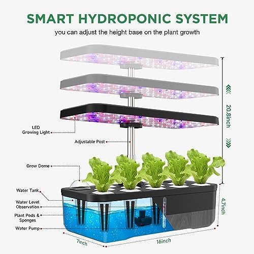 Hydroponics Growing System,12 Pods Indoor Garden System with 36W LED Grow Light, Indoor Herb Garden Plants Germination Kit with Automatic Timer, Adjustable Height, Gifts for Family (Black) - Image 6