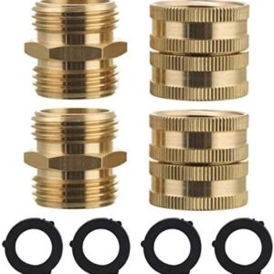 M MINGLE Garden Hose Adapter, Male to Male, Female to Female, 3/4 Inch Brass Connector, 4-Pack with Extra 4 Washers