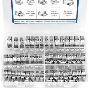 60PCS Hose Clamp Assortment Kit, 1/4"-1-1/8" 304 Stainless Steel Worm Gear Hose Clamps Set for Automotive, Plumbing and Mechanical Applications
