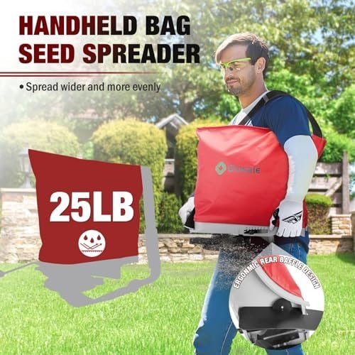 Heavy-Duty Handheld Seed Spreader with 25lb Waterproof Bag, Multiple Spread Options, Ergonomic Design - Adjustable Shoulder Straps and Rear Baffle, Fit for Spreading Grass Seeds and Fertilizers, Red - Image 2