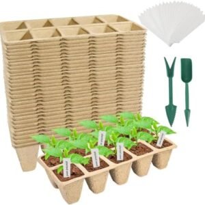 Seed Starter Tray,300 Cells Peat Pots for Seedlings,30 Pack Biodegradable Seed Starter Pots,Germination Trays Organic Seed Starter Kit with 30 Labels,2 Mini Transplant Tools