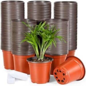 300pcs 4 Inch Plastic Nursery Pots for Plants, Small Seedling Pots Succulent Pots Flower Pots with Drainage Holes, Come with 300pcs Plant Labels
