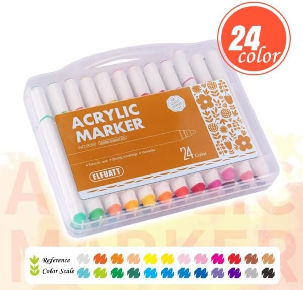 24 Colors Acrylic Paint Markers Set, Art Supplies Paint Pens, For Rock, Ceramic, Glass, Canvas, DIY Artistic Painting Creation (Single-ended) - Image 2