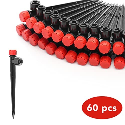 60PCS Easy-Connect Drip Irrigation Emitters for 1/4 inch Irrigation Tubing, Adjustable Water Flow Drip Emitters with Stake, 360°Sprayer for Irrigation System Watering Kits - Image 7