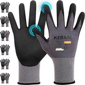 W2 Work Gloves for Men and Women, Touchscreen Working Gloves with Grip, Nitrile Coated Work Gloves for Gardening, Package Handling, Stretchy Gloves for Mechanic Work, 6 Pairs, Medium