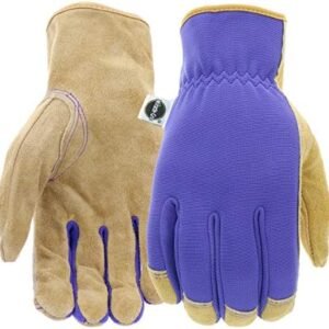 Miracle-Gro MG23080 Landscaping Work Gloves- [1 Pair, Medium/Large] Split Cowhide Leather Palm Gloves with Shirred Elastic Wrist
