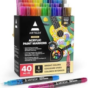 Arteza Acrylic Paint Markers, Set of 40 Acrylic Paint Pens in Assorted Colors, Art & Craft Supplies for Glass, Pottery, Ceramic, Rock, Canvas Painting