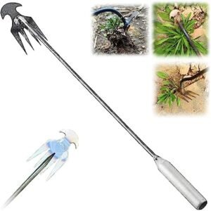New Weeding Artifact Uprooting Weeding Tool, 4 Teeth Dual Purpose Weeder Tool, Hand Weeder Tool for Garden Yard Farm Weed Removal (Iron-21.6inch)