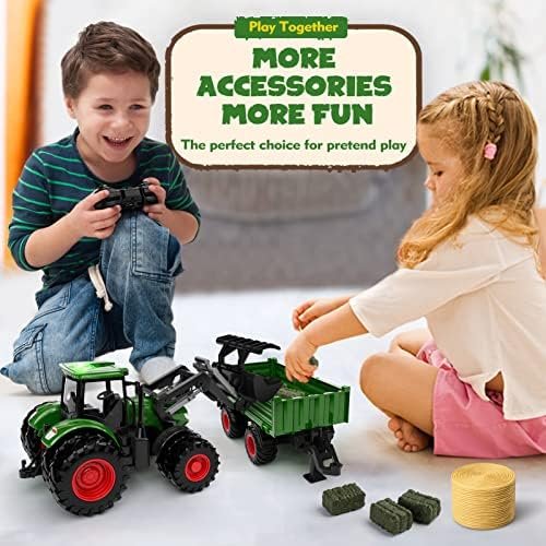 Remote Control Tractor Toy, Kids RC Tractor Set & Truck and Trailer Front Loader - Metal Car Head/8 Wheel/Light, Toddlers Farm Vehicle Toys for 3 4 5 6 7 8 9 Year Old Boys Girls Birthday Gift - Image 6