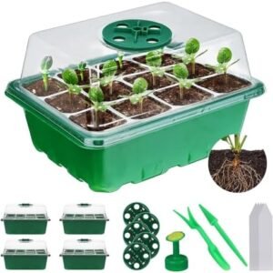 5 Set Seed Trays with Grow Light for Plants, Seedling Starter Kit with Clear Lids Seed Starting Trays with Adjustable Vents Dome Plant Germination Trays for Greenhouse and Garden Green
