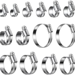 Heavy Duty Worm Gear Hose Clamp Assortment Kit 14 PCS(5/16 to 2-3/4 inch),All 5/16"HEX,Adjustable Stainless Steel Hose Clamps for Fuel Line,Automotive,Garden