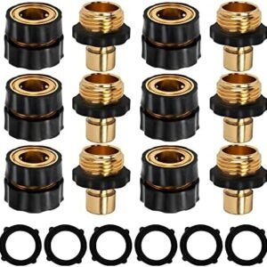NEROSUN 3/4 Inch Garden Hose Quick Connector, 6 Set Male and Female Quick Connect Garden Hose Fittings