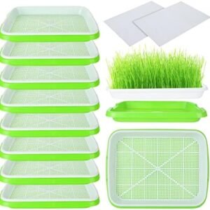 JMIATRY 10 Packs Seed Sprouter Trays 13.4 x 10 Inches Microgreens Growing Trays, Plastic Seed Sprouting Tray for Sprouts with Sprouter Tray Paper, Sprouts Growing Kit for Garden Home Office