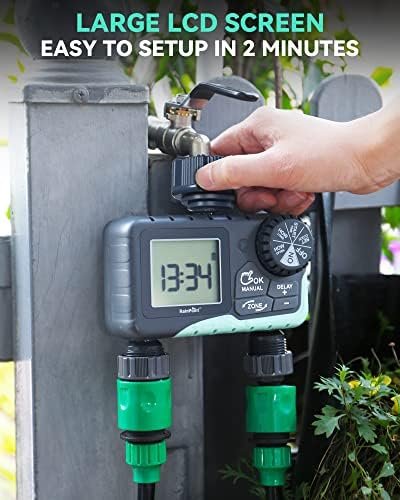 RAINPOINT Water Timer for Garden Hose - 2 Zone Sprinkler Timer with Rain Delay/Manual Watering/Automatic Irrigation Controller System - Water Hose Timer Programmable Faucet Timer for Yard Lawn - Image 8