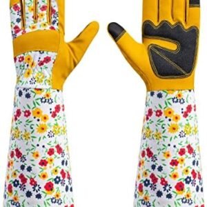 Long Gardening Gloves for Women, Rose Pruning Gloves Thornproof with Forearm Protection, Breathable Work Gloves with Touch