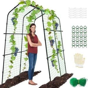 Garden Arch Trellis for Plant Climbing Outdoor- 86.4 Inch Tall Large Tunnel Trellis- Metal Plant Support Trellis Archway with Climbing Net for Climbing Vine Vegetables Fruits Flowers Yard Lawn