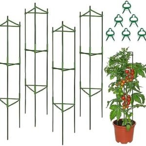 4 Pack Tomato Cage,Up to 48 Inches Garden Tomato Stakes Tomato Trellis Expandable Tomato Cages, with 6 Plant Support Clip, for Climbing Vegetables Plants Flowers