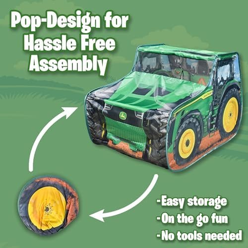 John Deere Pop Up Tent – Tractor Playhouse for Kids | Removable Key Fob with Tractor and Farm Sounds | Vehicle Toys for Toddlers - Sunny Days Entertainment - Image 5