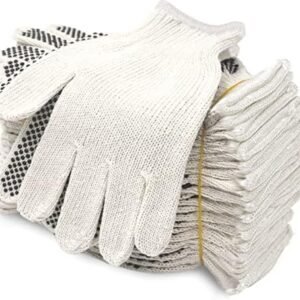 Evridwear Cotton Polyester String Knit Shell Safety Protection Work Gloves for Painter Mechanic Industrial Warehouse Gardening Construction Men & Women 12 Pairs, With one Side Dots, L Size