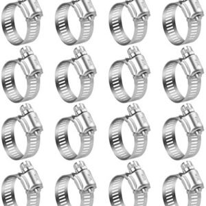 Stainless Steel Hose Clamps - 16 Pack Worm Gear Drive Hose Clamps SAE 16 Clamping Range 3/4 Inch to 1-1/2 Inch (19mm-38mm) for Automotive Plumbing, 3/4'', 1'', 1 1/4'' Hose Clamps