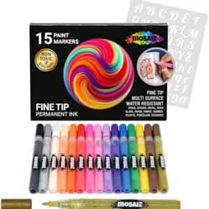 Acrylic Paint Pens for Rock Painting, 15 Colors including Gold and Silver Metallic Acrylic Paint Markers 0.7 mm Fine Point Pen for Glass, Wood Crafts, Metal