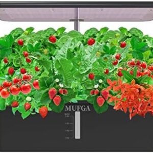 Hydroponics Growing System Herb Garden - MUFGA 18 Pods Indoor Gardening System with LED Grow Light, Plants Germination Kit(No Seeds) with Pump System, Adjustable Height Up to 17.7" for Home, Black