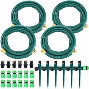 59 ft 1/2 Inch Standard Hose Multi Adjustable Garden Above Ground Irrigation Sprinkler System Kit 4 Rolls Garden Hoses 6 Sprinklers and 12 Hose Connectors Watering Set DIY Plant Watering