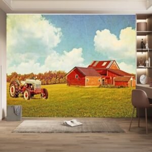 Farm Machinery Modern 3D Photo Wall Mural, Country House Peel and Stick Self-Adhesive Wallpaper, Removable Wall Decor Sticker for Living Room Bedroom TV Background 157''Wx110''L-PVC