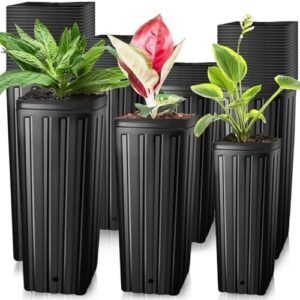 60 Pcs Plastic Deep Plant Nursery Pots,Tall Tree Pots with Drainage Holes,Black Deep Seedling Container Pots for for Indoor Outdoor Gardening(3 Size-7.8" H+9.8" H+12.2" H)