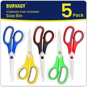 Scissors Set of 5-Pack, 8" Scissors All Purpose Comfort-Grip Handles Sharp Scissors for Office Home School Craft Sewing Fabric Supplies, High/Middle School Student Teacher Scissor, Right/Left Handed