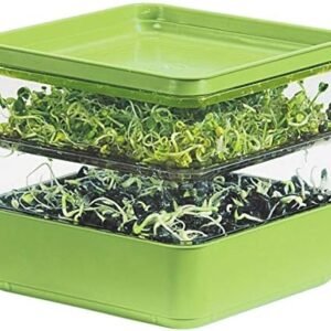 Seed Sprouter Kit, Two Tier Stackable Seedling Starter Tray with Lid, Microgreens Propagator Mini Plant Grow Trays, Germinate Seeds Indoors, Healthy Snacks, Bean Sprouts, Soil Free