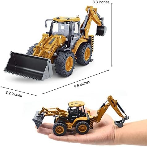 Die-cast Excavator Backhoe Front Loader Truck 1/50 Metal Engineering Vehicle Construction Tractor Model Collection Bulldozer Back Hoe Truck Decoration Toy Gift for Kids - Image 2