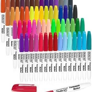 Shuttle Art 60 Colors Permanent Markers, Fine Point, Assorted Colors, Works on Plastic,Wood,Stone,Metal and Glass for Doodling, Coloring, Marking