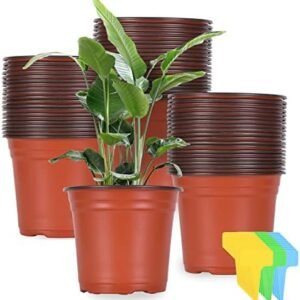 100 Pcs Nursery Pots 6 Inch, Plastic Planter Nursery Pots with 30 Pcs Plant Labels, Seedling Pots and Seedling Flower Plant Container